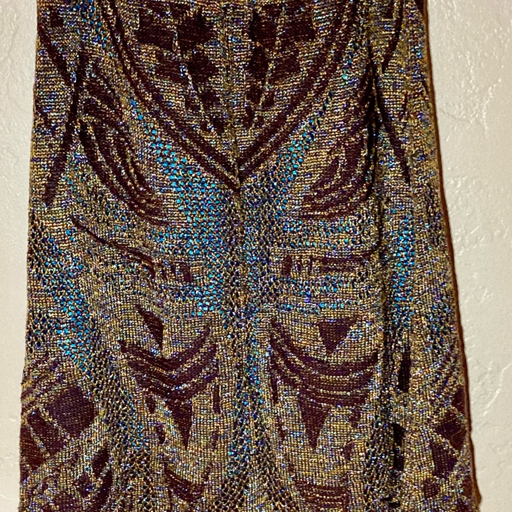 Stunning Cecilia Prado Woven Metallic Skirt with Intricate Patterns